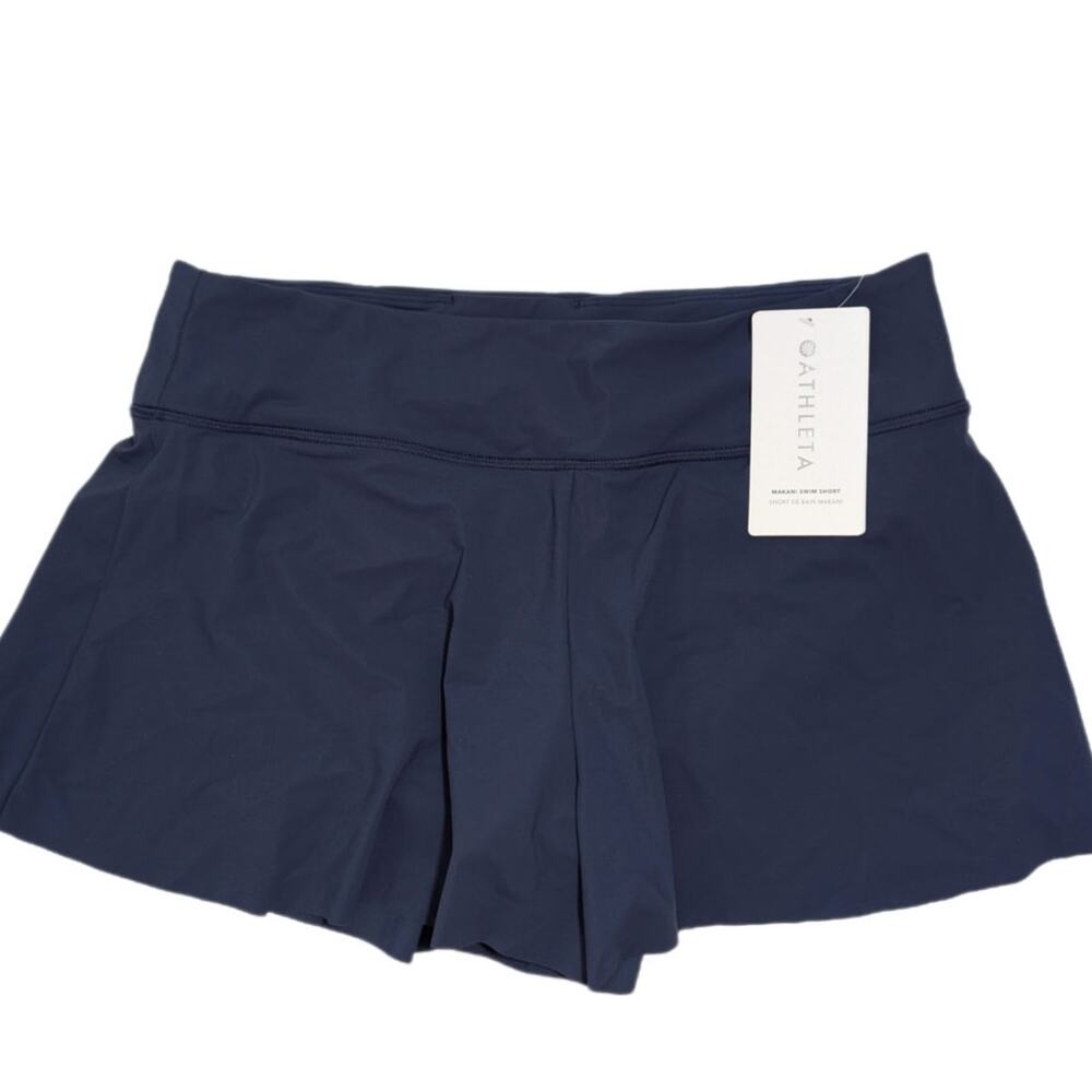 Athleta L Makani Swim Short navy blue skirt skort bathing suit bikini coverup